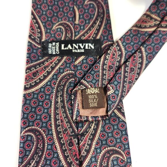 Lanvin Paris Tie Paisley Necktie Men's 100% Silk Tie Made in Canada - Picture 6 of 7